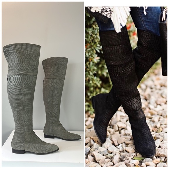 Seychelles Gray Victory Croc Knee High Boots Size 7 - Picture 1 of 16